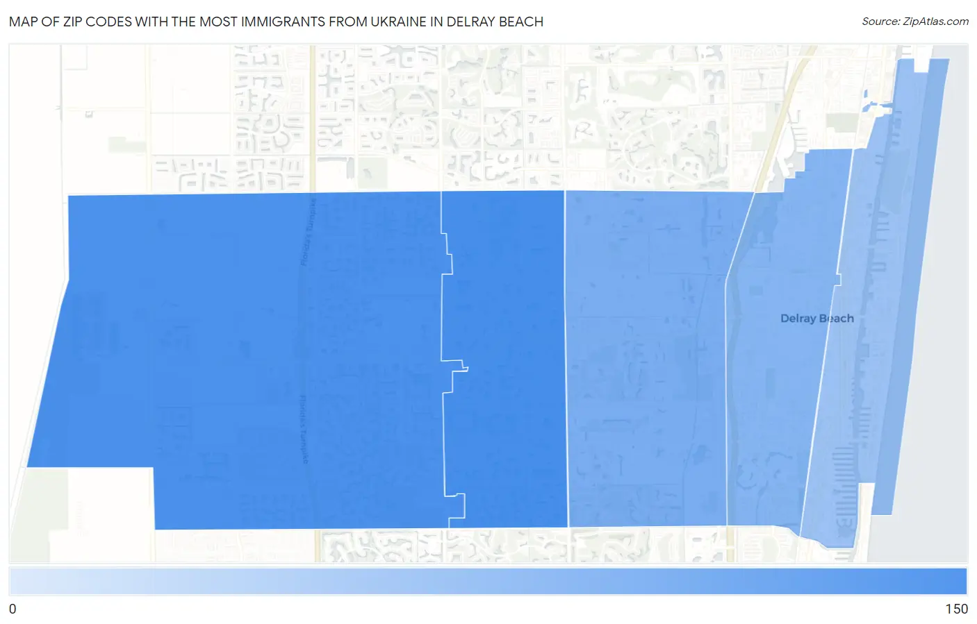 Zip Codes with the Most Immigrants from Ukraine in Delray Beach Map