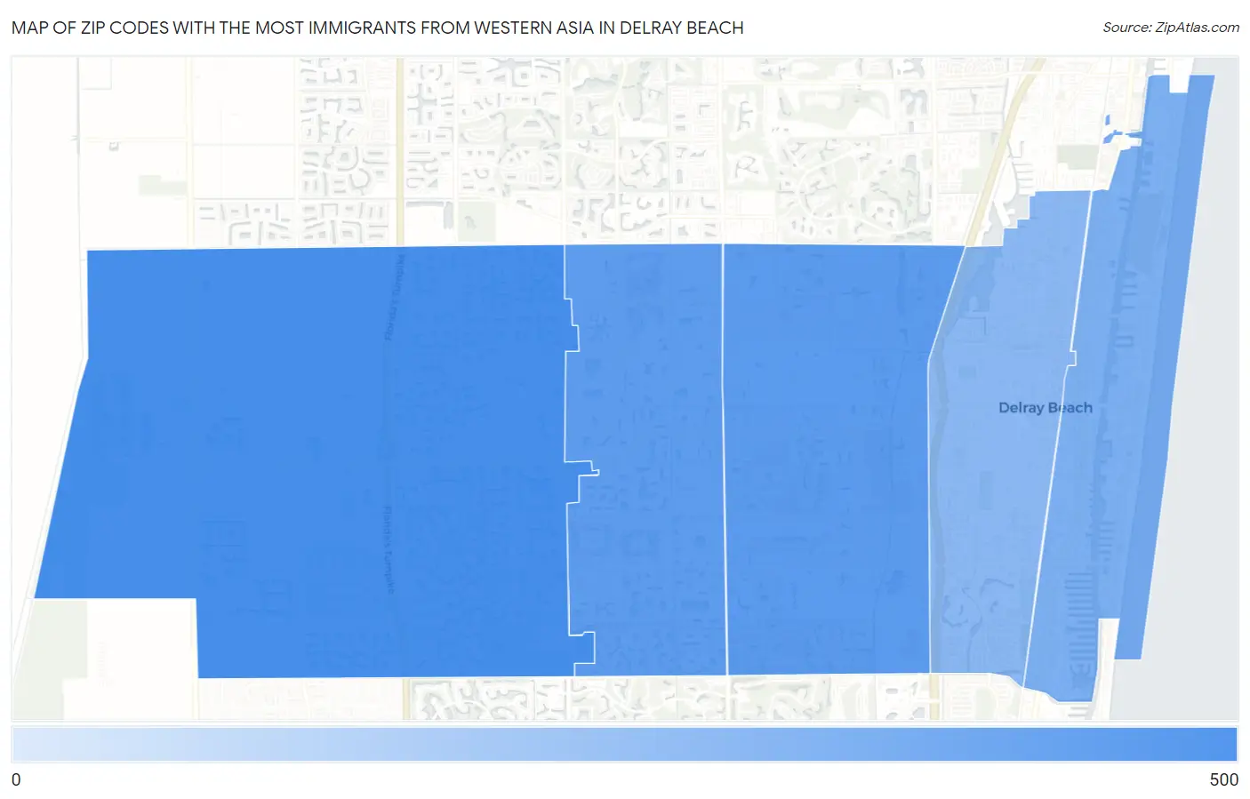 Zip Codes with the Most Immigrants from Western Asia in Delray Beach Map