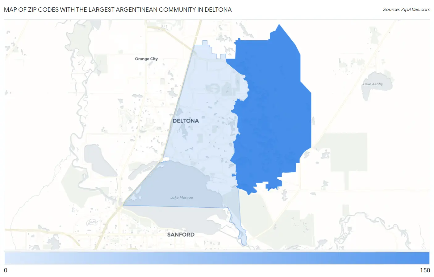 Zip Codes with the Largest Argentinean Community in Deltona Map