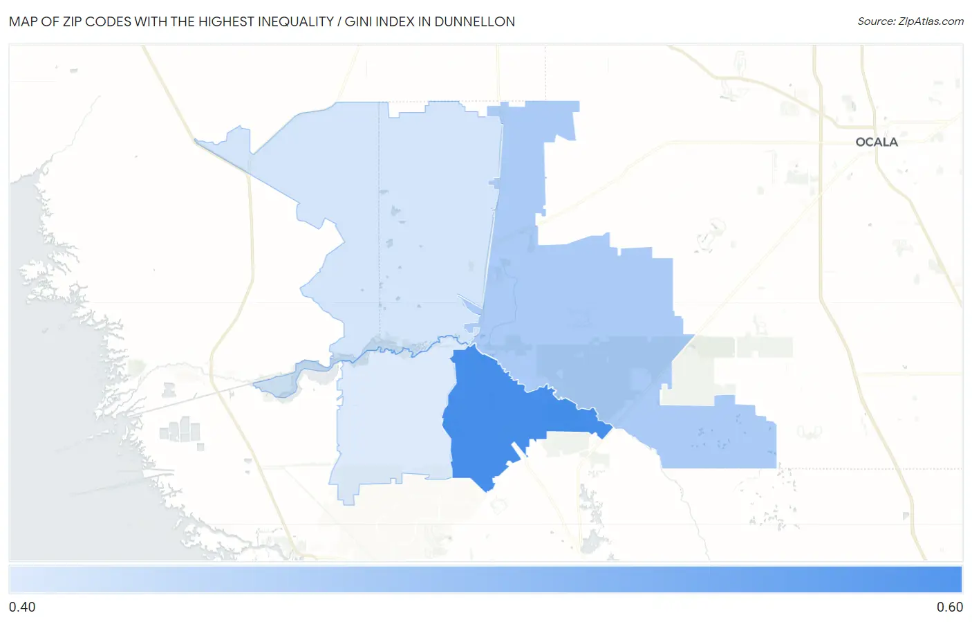 Zip Codes with the Highest Inequality / Gini Index in Dunnellon Map