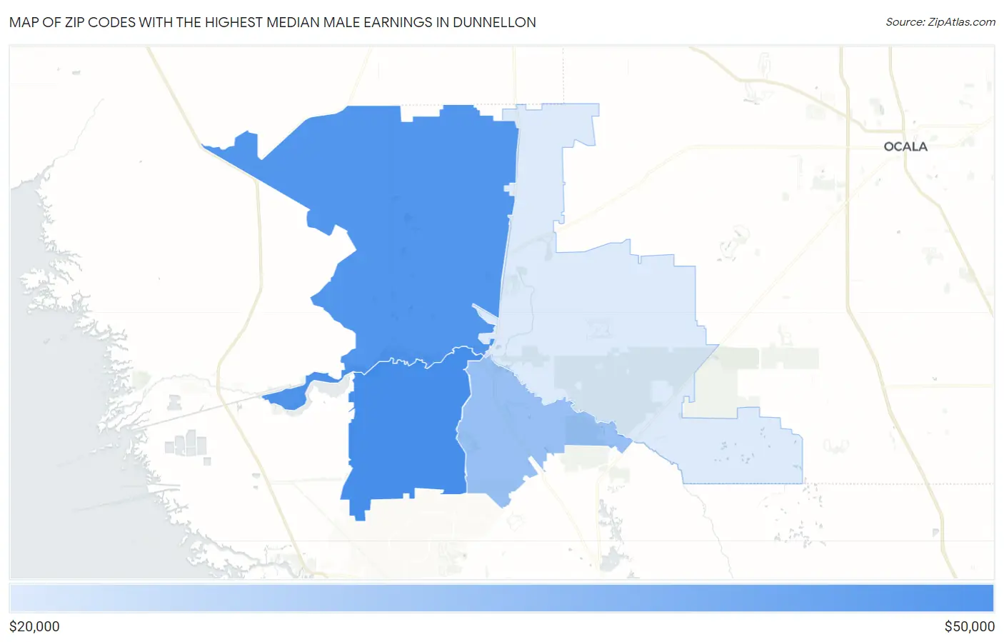 Zip Codes with the Highest Median Male Earnings in Dunnellon Map