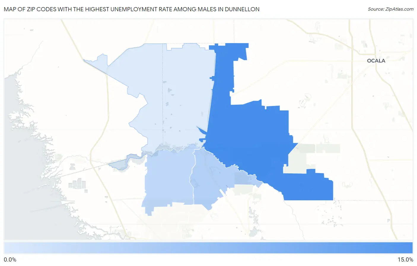 Zip Codes with the Highest Unemployment Rate Among Males in Dunnellon Map