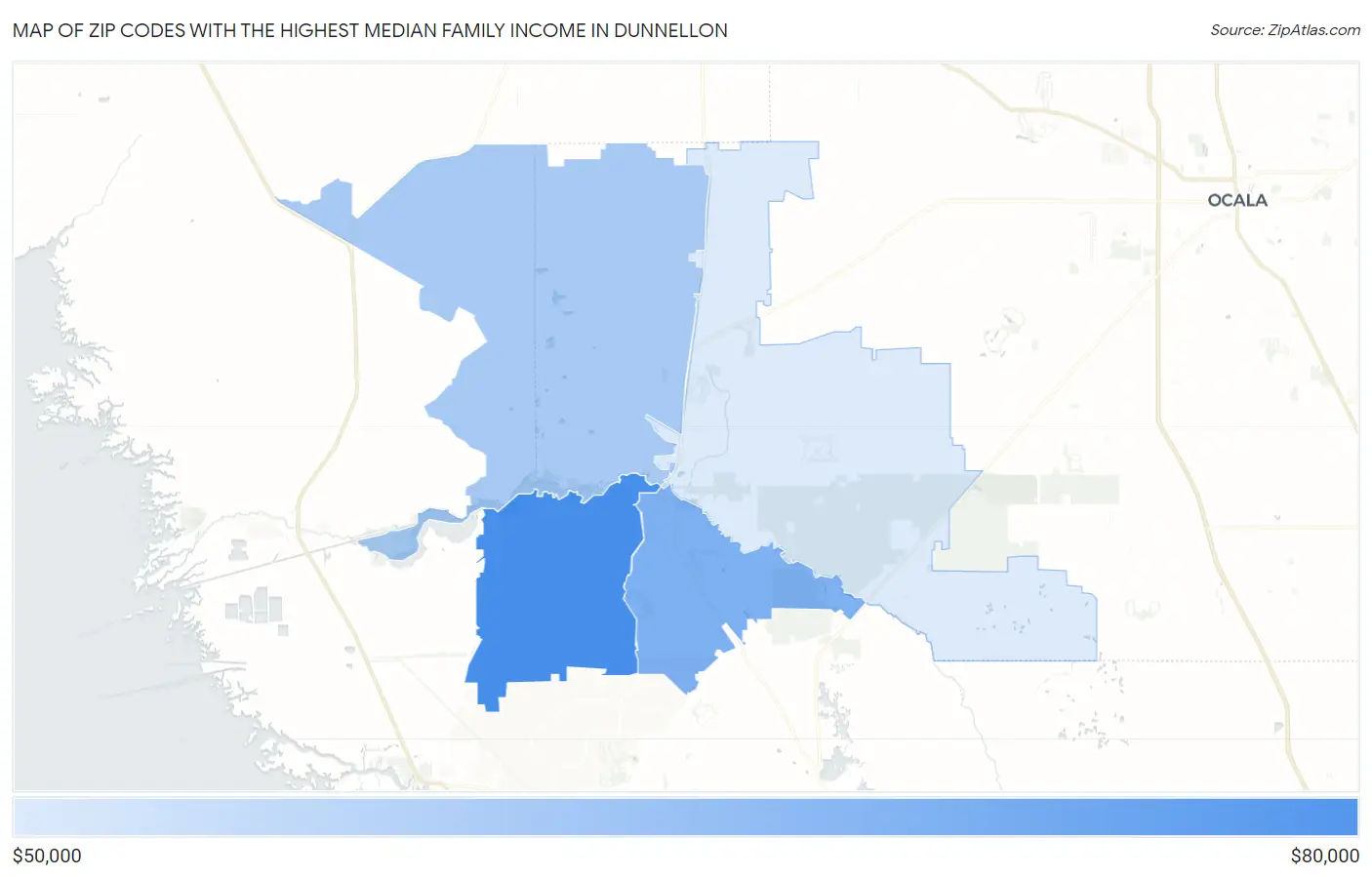 Zip Codes with the Highest Median Family Income in Dunnellon Map