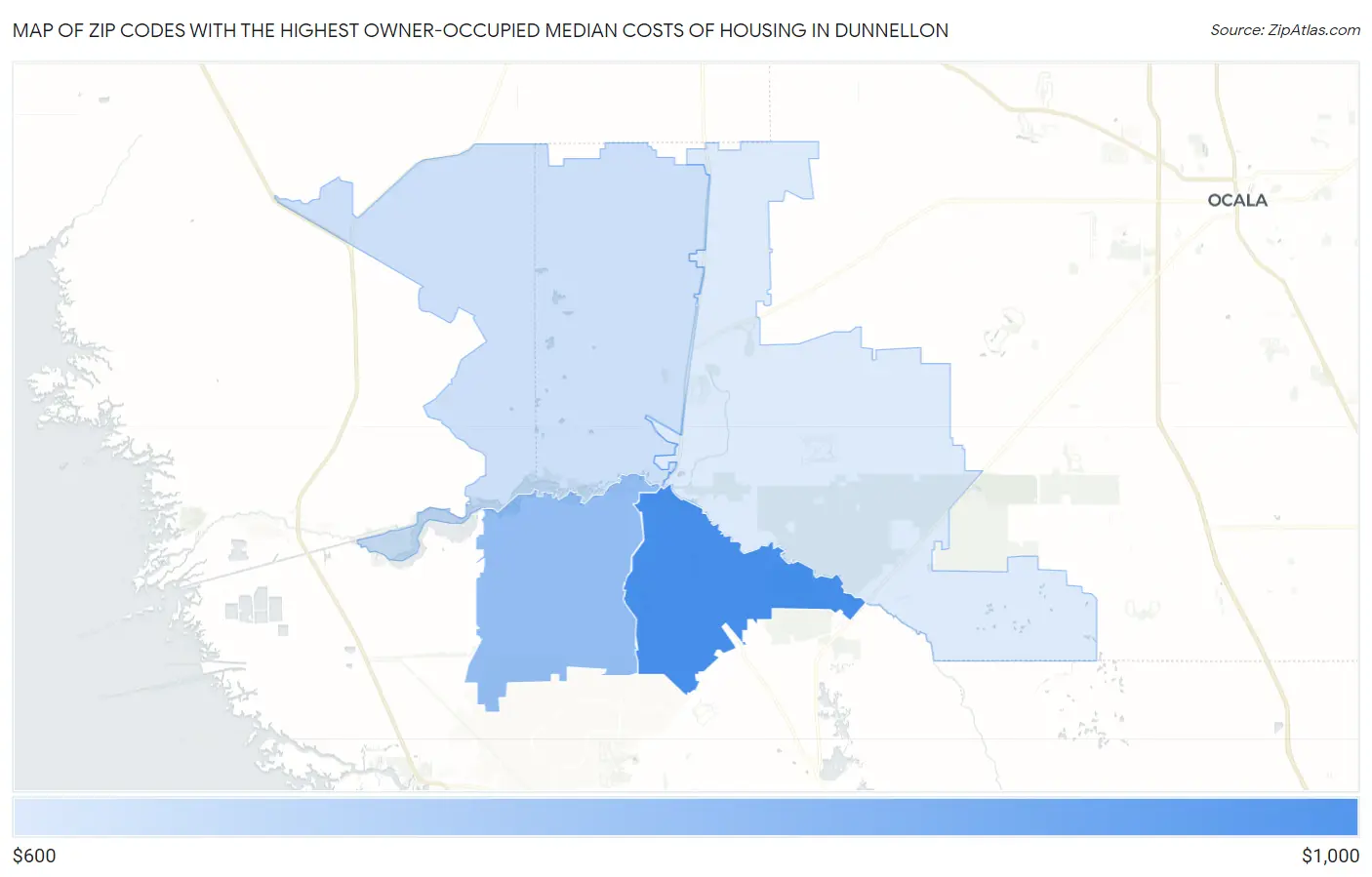 Zip Codes with the Highest Owner-Occupied Median Costs of Housing in Dunnellon Map