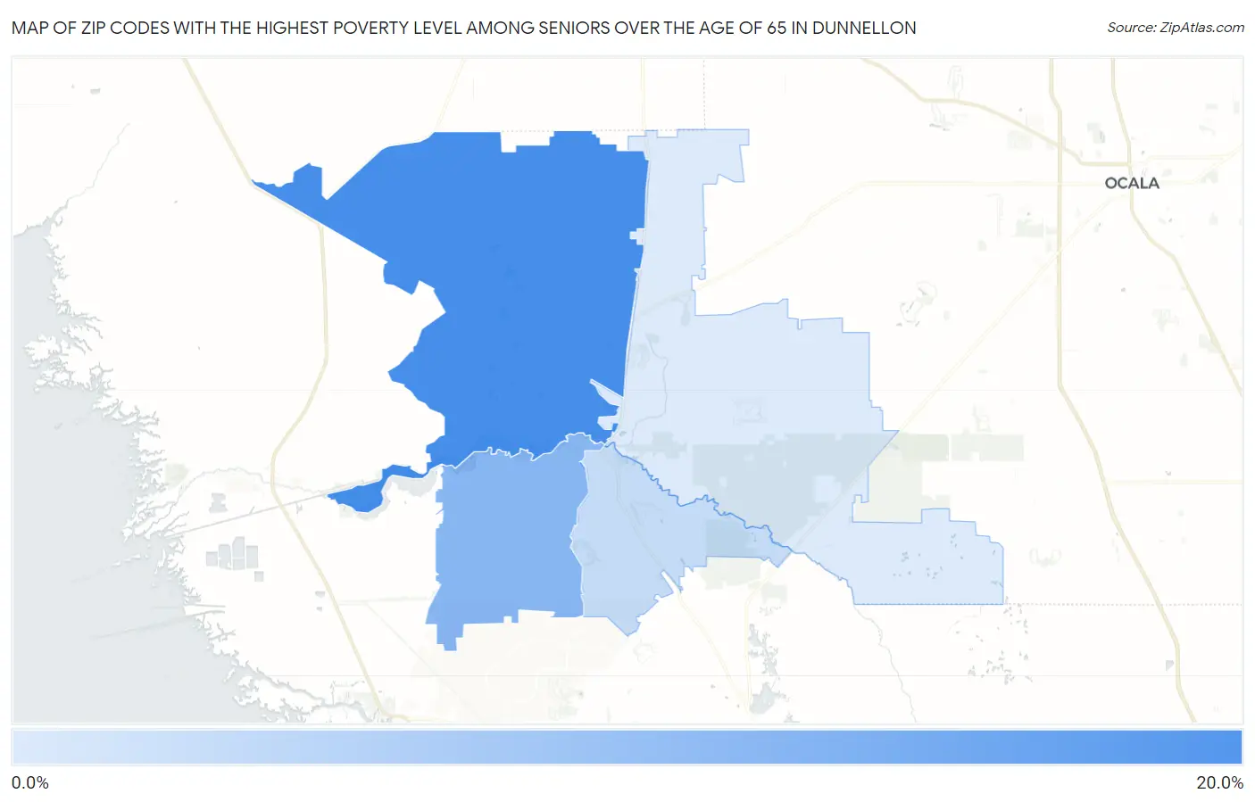 Zip Codes with the Highest Poverty Level Among Seniors Over the Age of 65 in Dunnellon Map