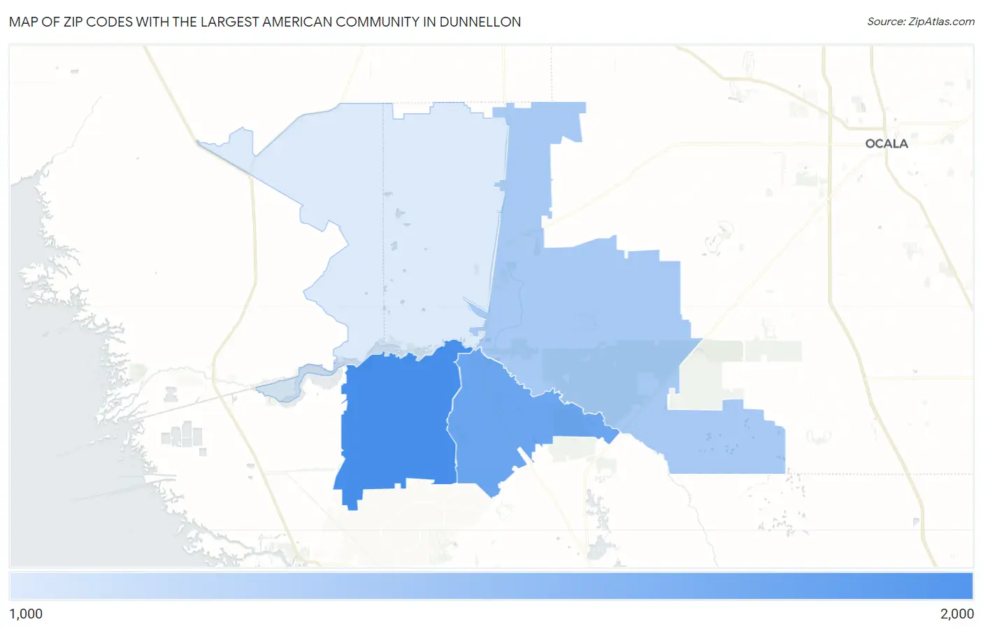 Zip Codes with the Largest American Community in Dunnellon Map