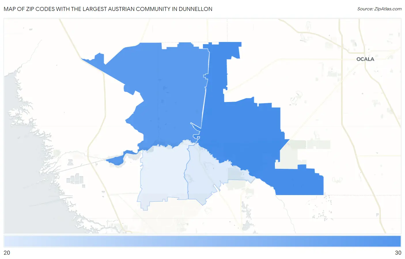 Zip Codes with the Largest Austrian Community in Dunnellon Map
