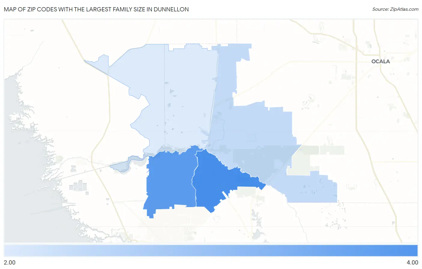 Zip Codes with the Largest Family Size in Dunnellon Map