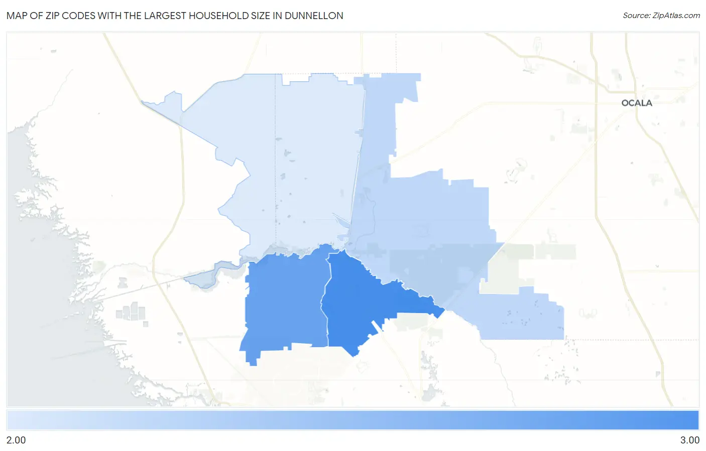 Zip Codes with the Largest Household Size in Dunnellon Map