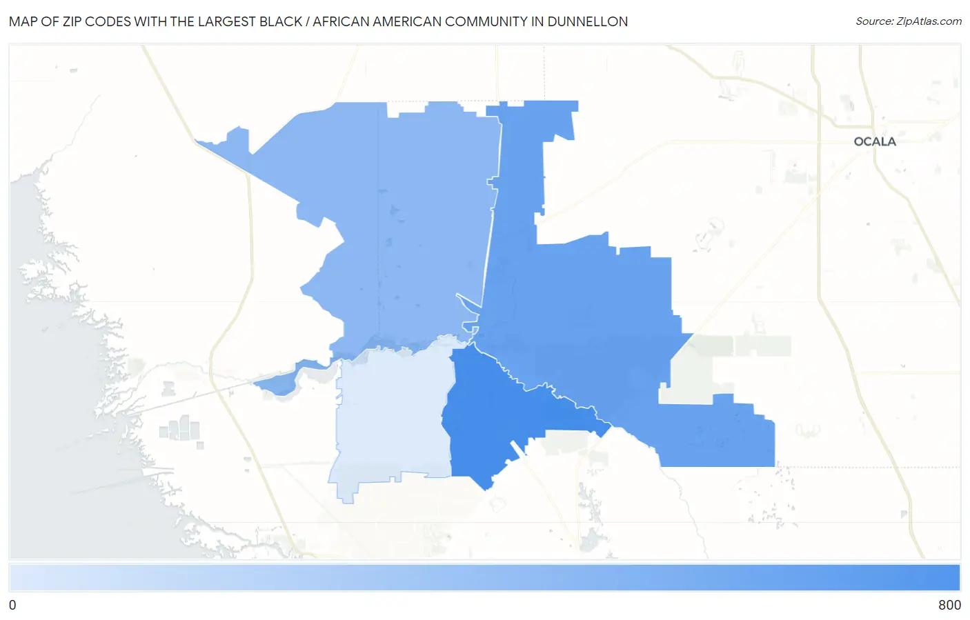 Zip Codes with the Largest Black / African American Community in Dunnellon Map