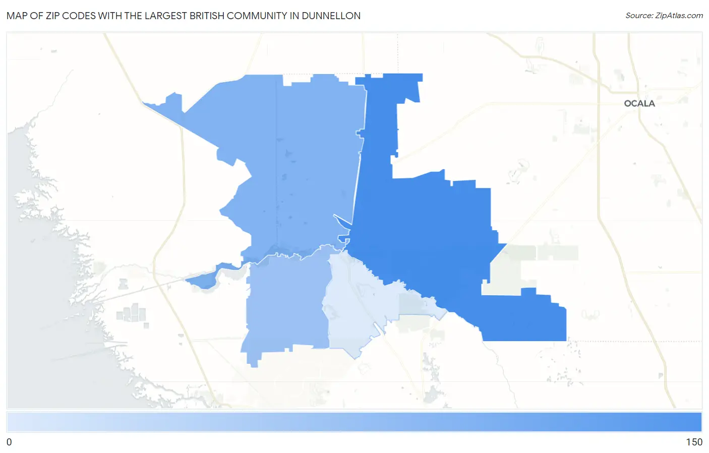Zip Codes with the Largest British Community in Dunnellon Map