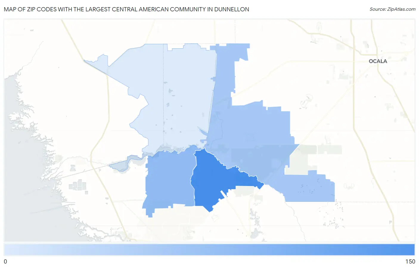 Zip Codes with the Largest Central American Community in Dunnellon Map
