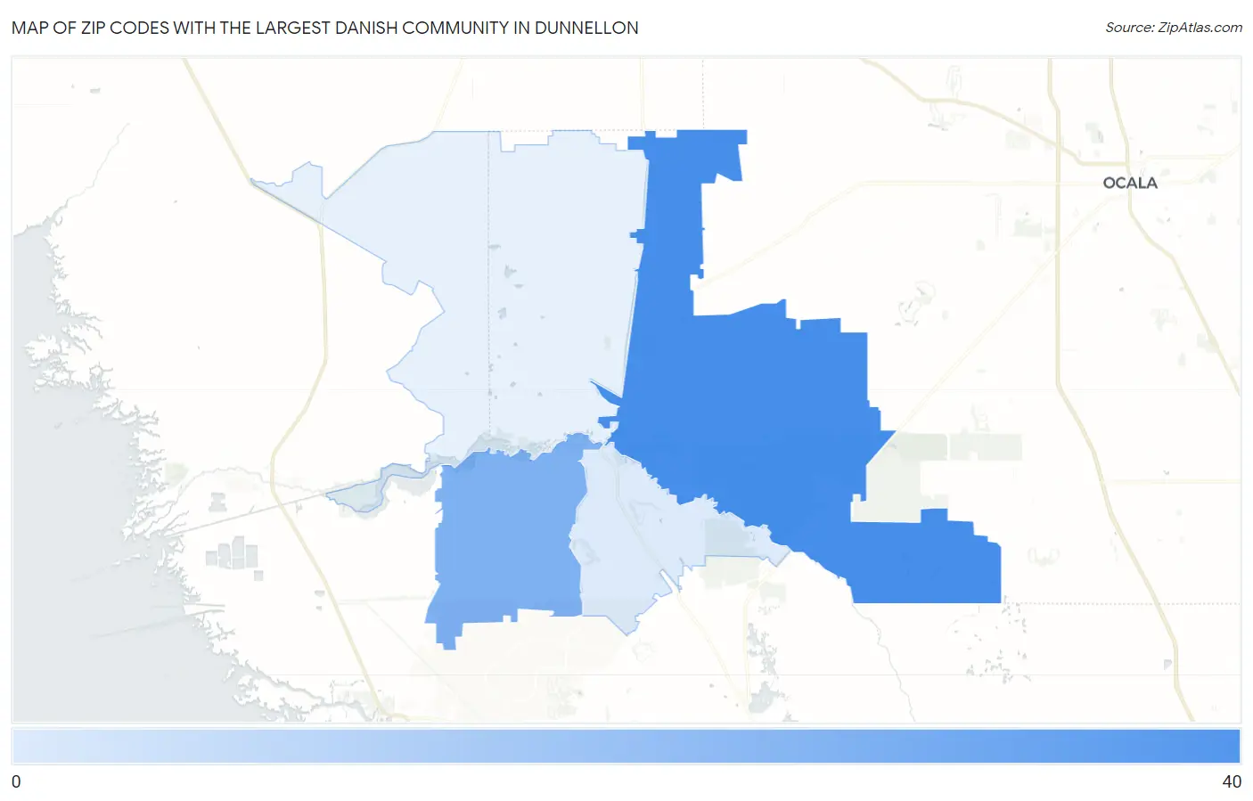 Zip Codes with the Largest Danish Community in Dunnellon Map