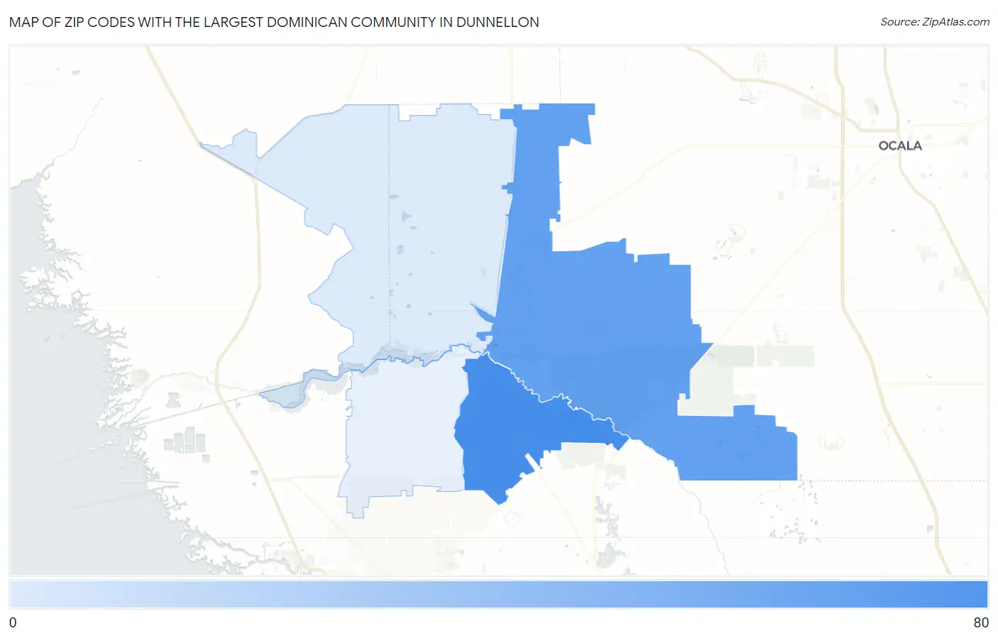 Zip Codes with the Largest Dominican Community in Dunnellon Map