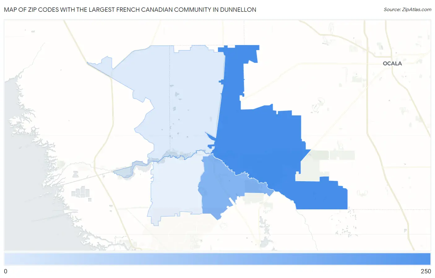 Zip Codes with the Largest French Canadian Community in Dunnellon Map