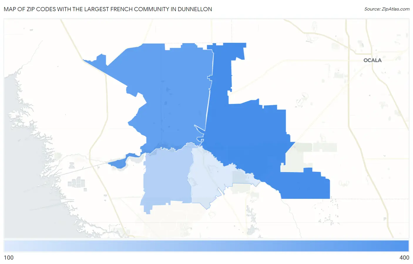 Zip Codes with the Largest French Community in Dunnellon Map