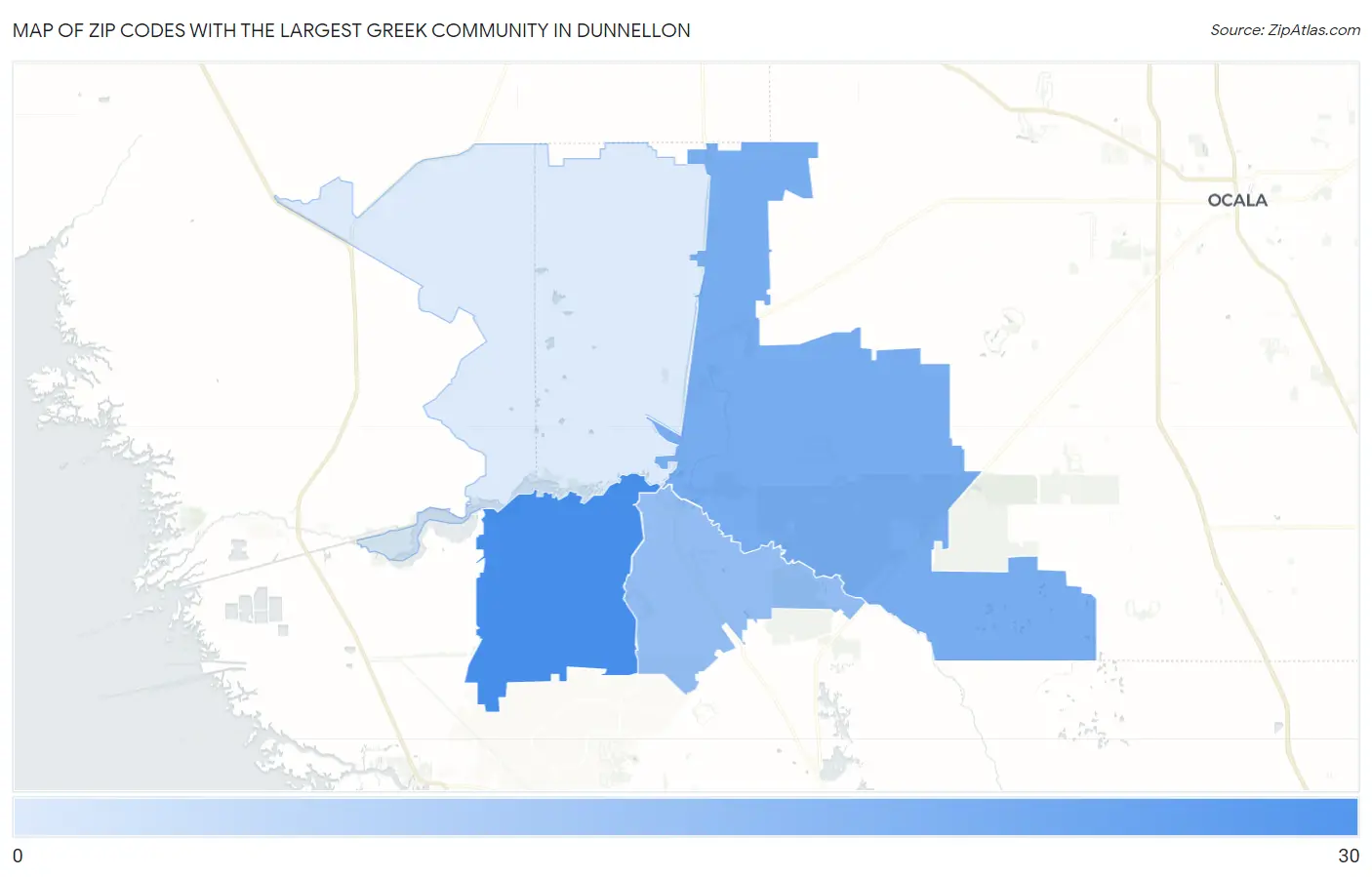 Zip Codes with the Largest Greek Community in Dunnellon Map