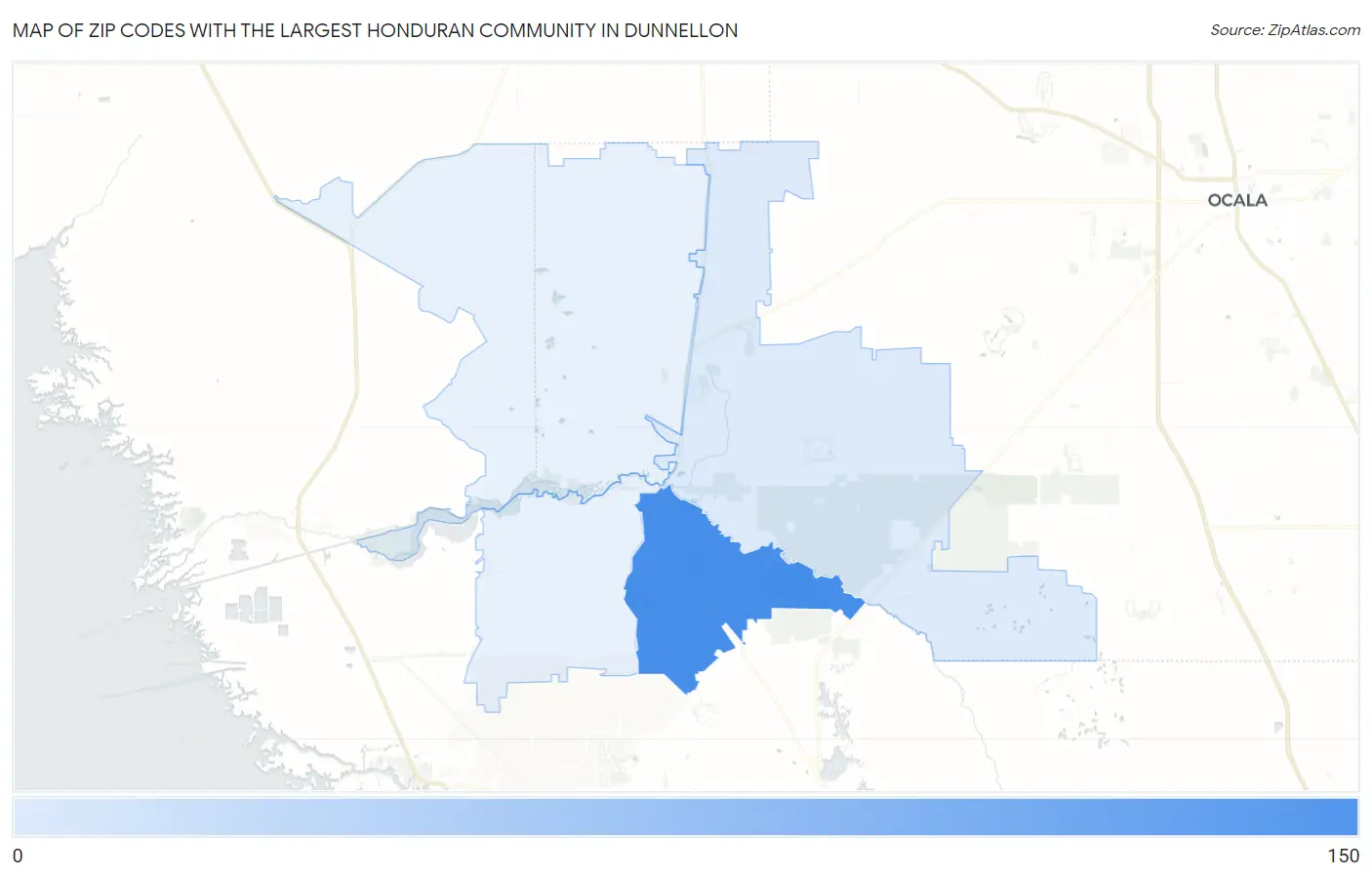 Zip Codes with the Largest Honduran Community in Dunnellon Map