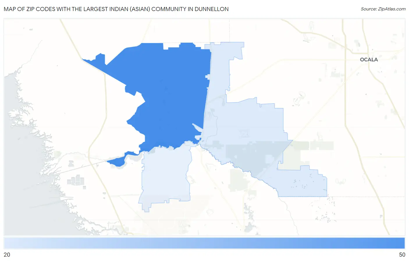 Zip Codes with the Largest Indian (Asian) Community in Dunnellon Map