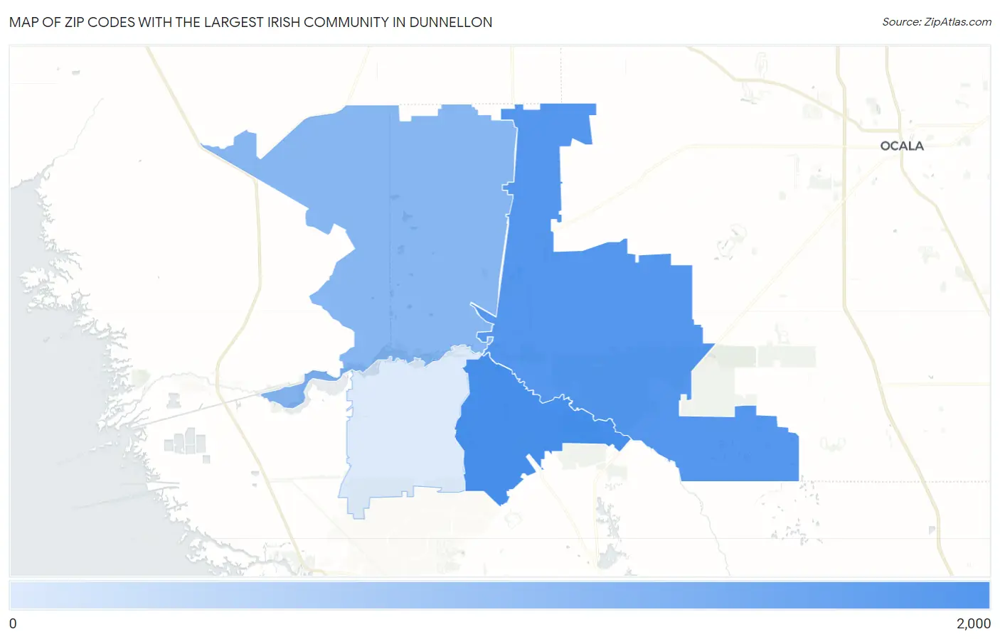 Zip Codes with the Largest Irish Community in Dunnellon Map