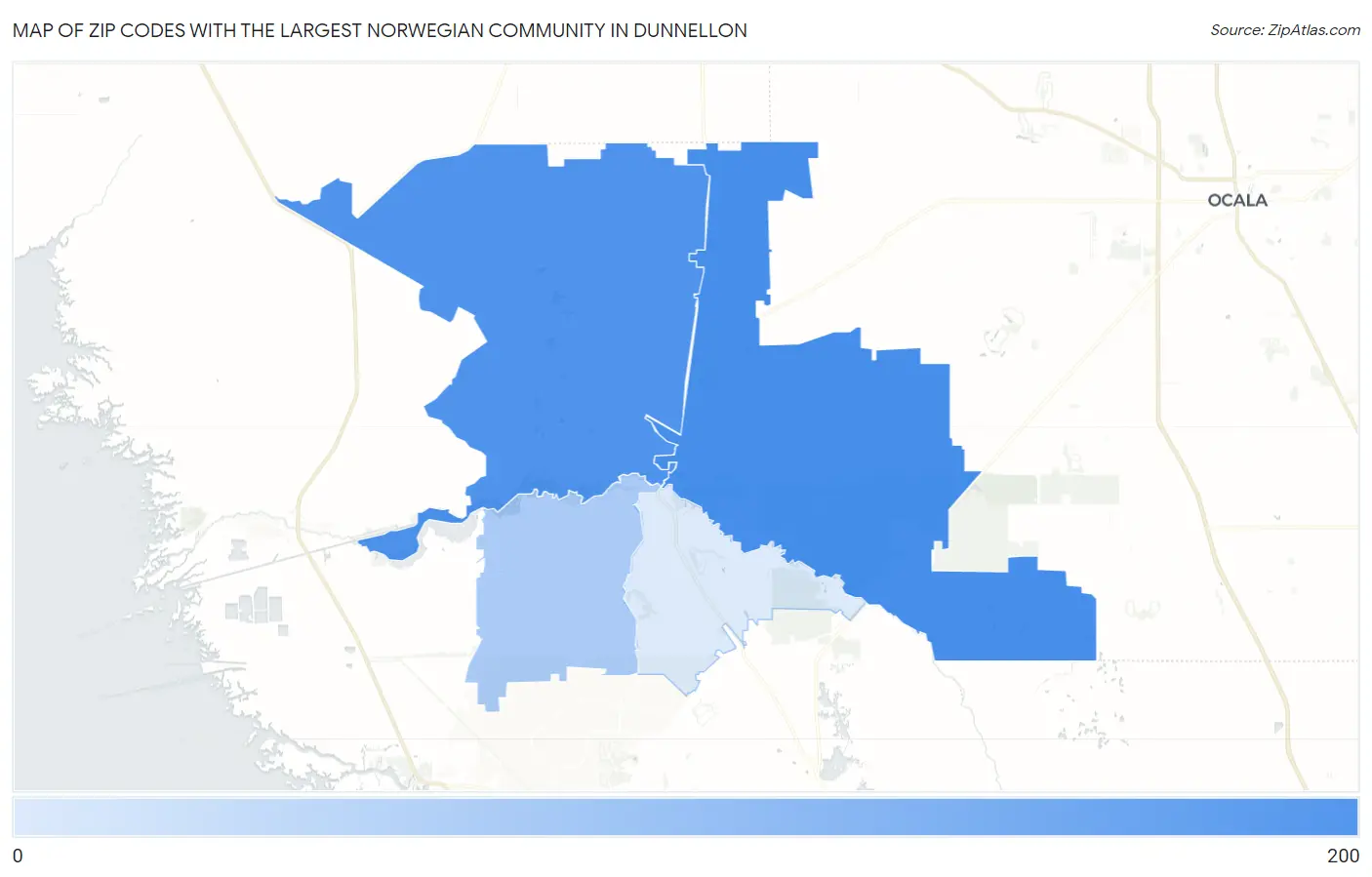 Zip Codes with the Largest Norwegian Community in Dunnellon Map