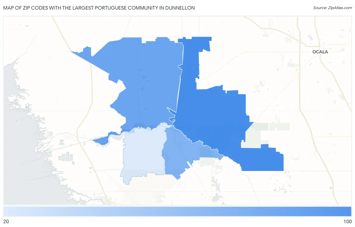 Zip Codes with the Largest Portuguese Community in Dunnellon Map
