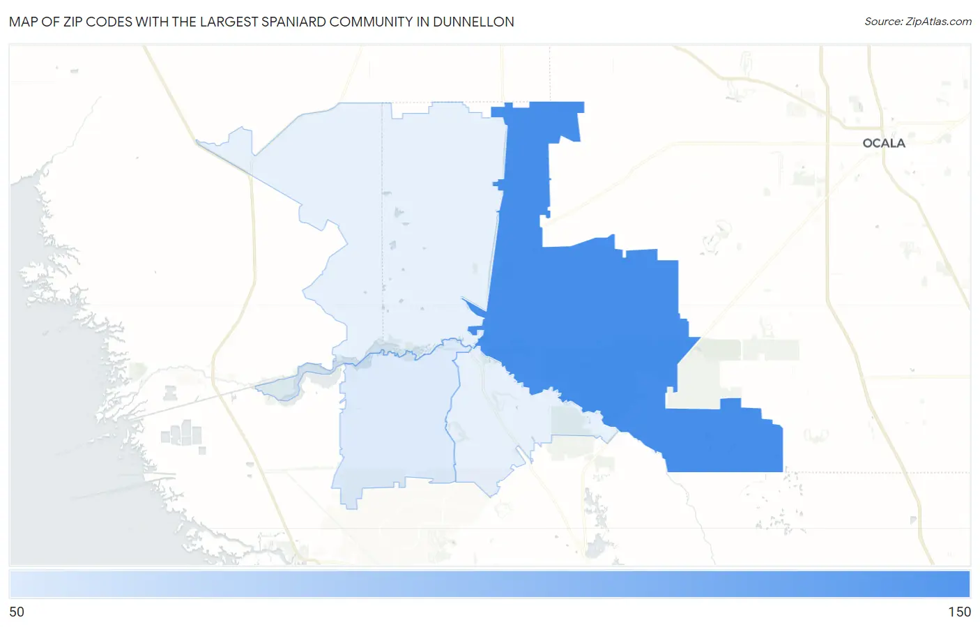 Zip Codes with the Largest Spaniard Community in Dunnellon Map