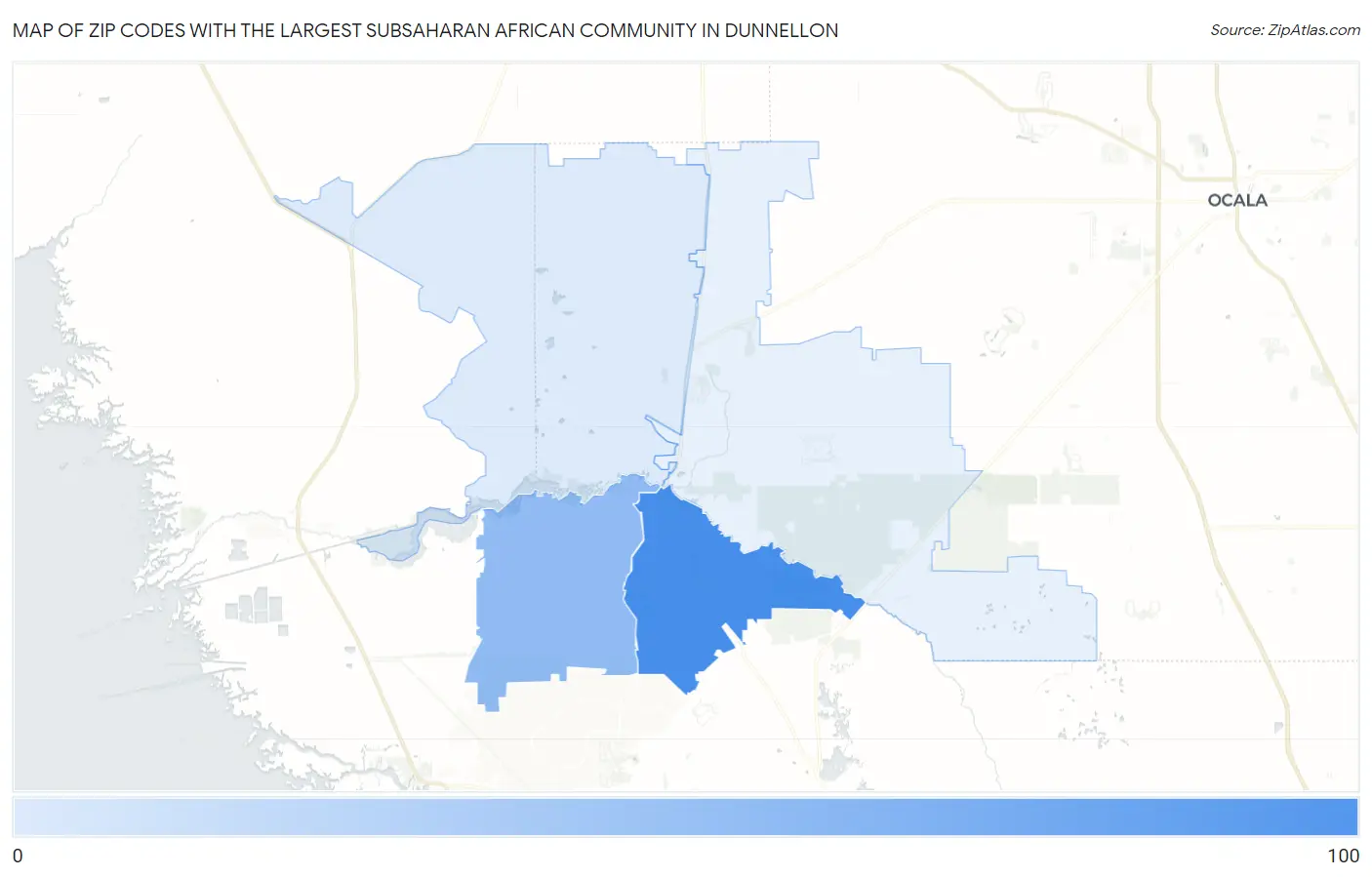 Zip Codes with the Largest Subsaharan African Community in Dunnellon Map