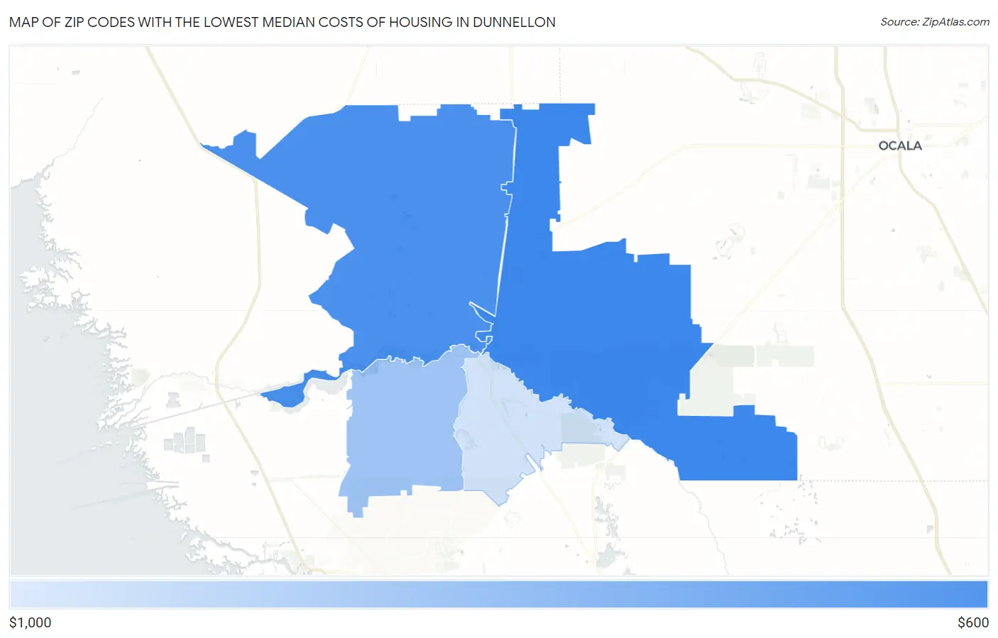 Zip Codes with the Lowest Median Costs of Housing in Dunnellon Map