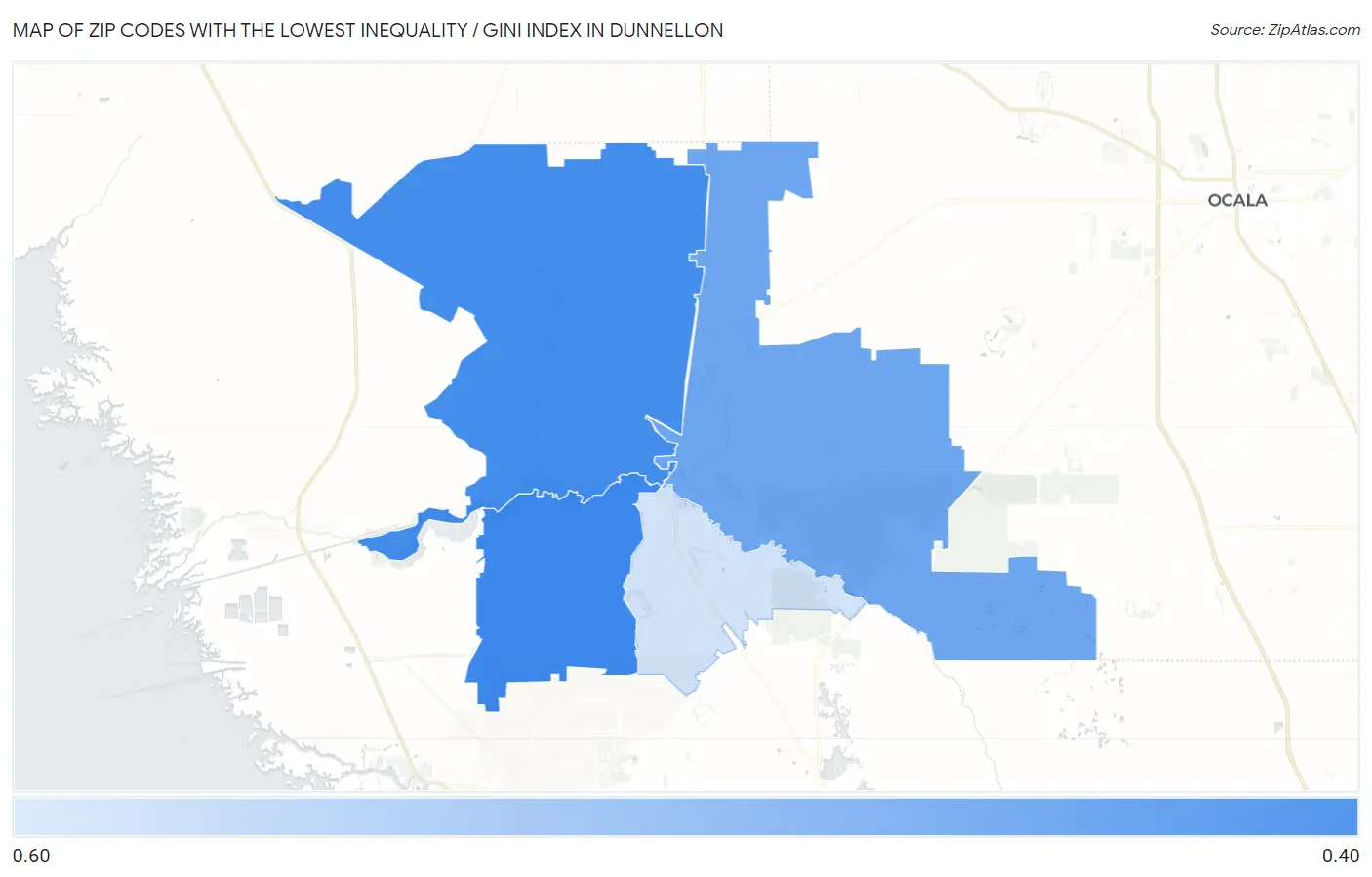 Zip Codes with the Lowest Inequality / Gini Index in Dunnellon Map