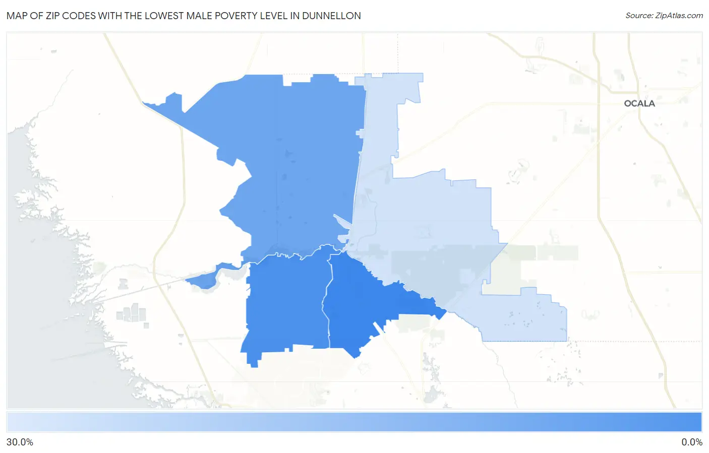 Zip Codes with the Lowest Male Poverty Level in Dunnellon Map