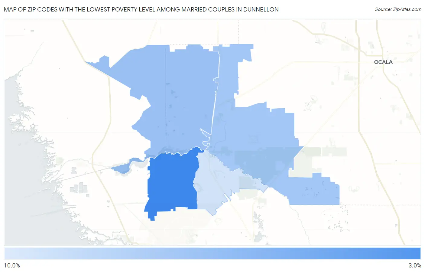 Zip Codes with the Lowest Poverty Level Among Married Couples in Dunnellon Map
