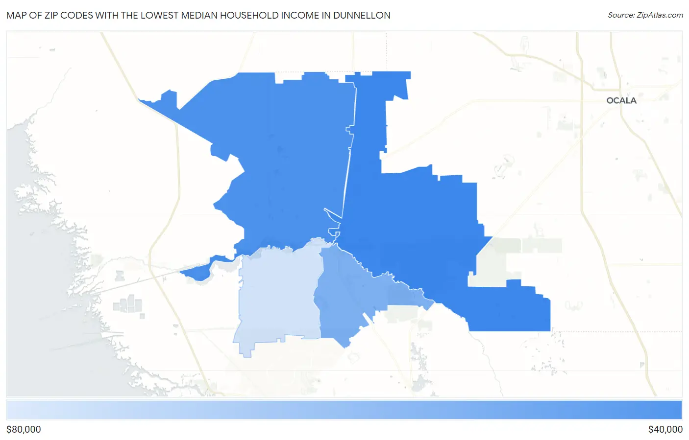 Zip Codes with the Lowest Median Household Income in Dunnellon Map