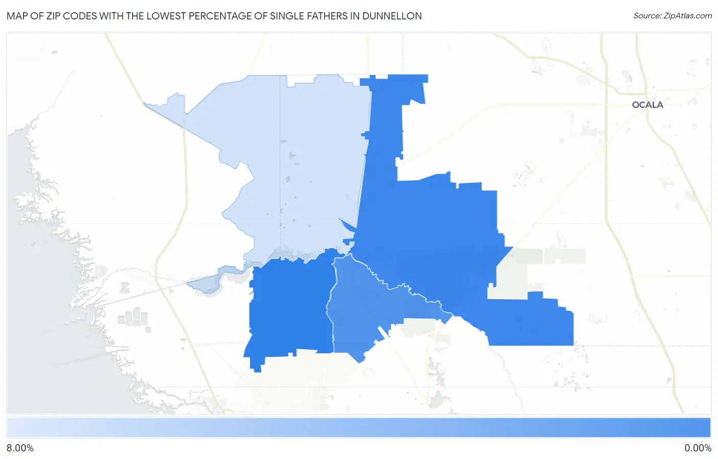 Zip Codes with the Lowest Percentage of Single Fathers in Dunnellon Map