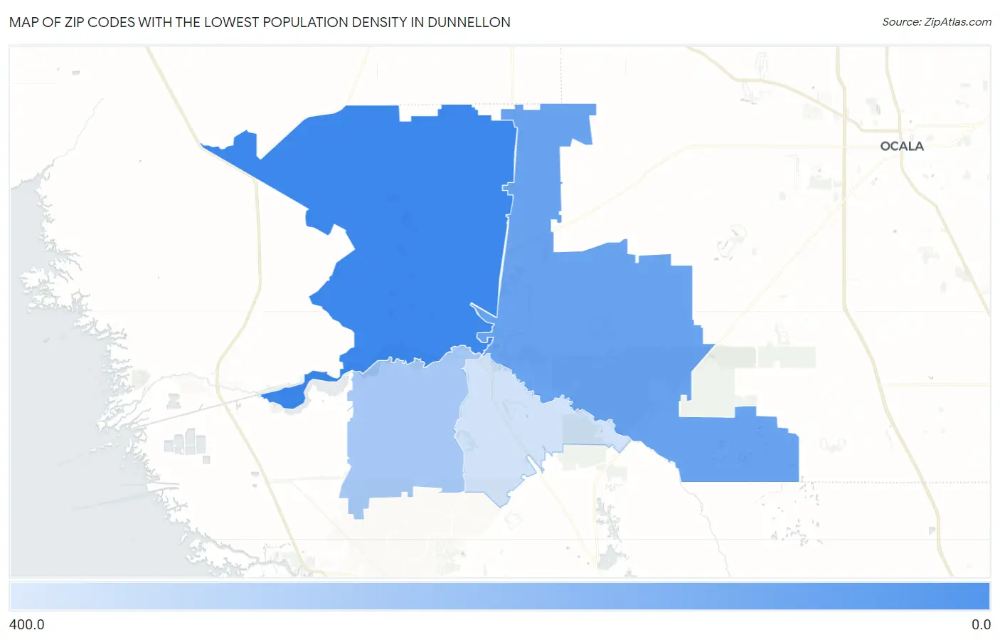 Zip Codes with the Lowest Population Density in Dunnellon Map