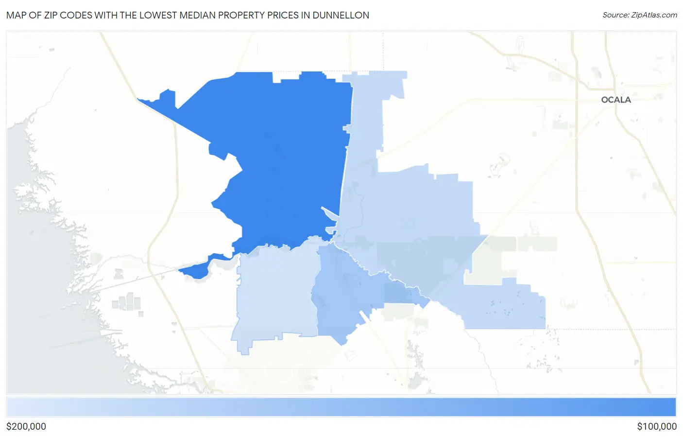 Zip Codes with the Lowest Median Property Prices in Dunnellon Map