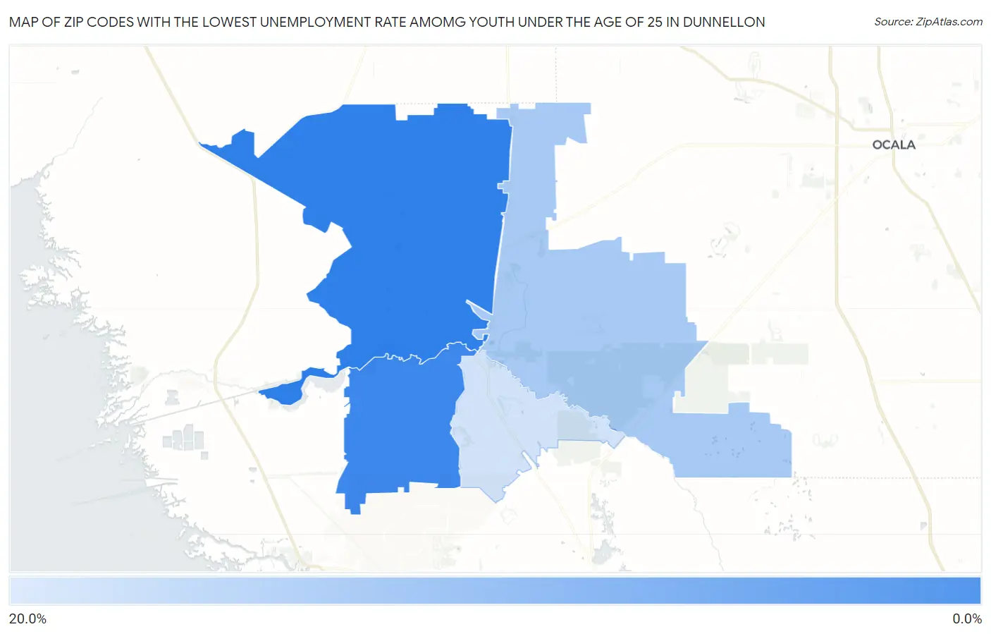 Zip Codes with the Lowest Unemployment Rate Amomg Youth Under the Age of 25 in Dunnellon Map