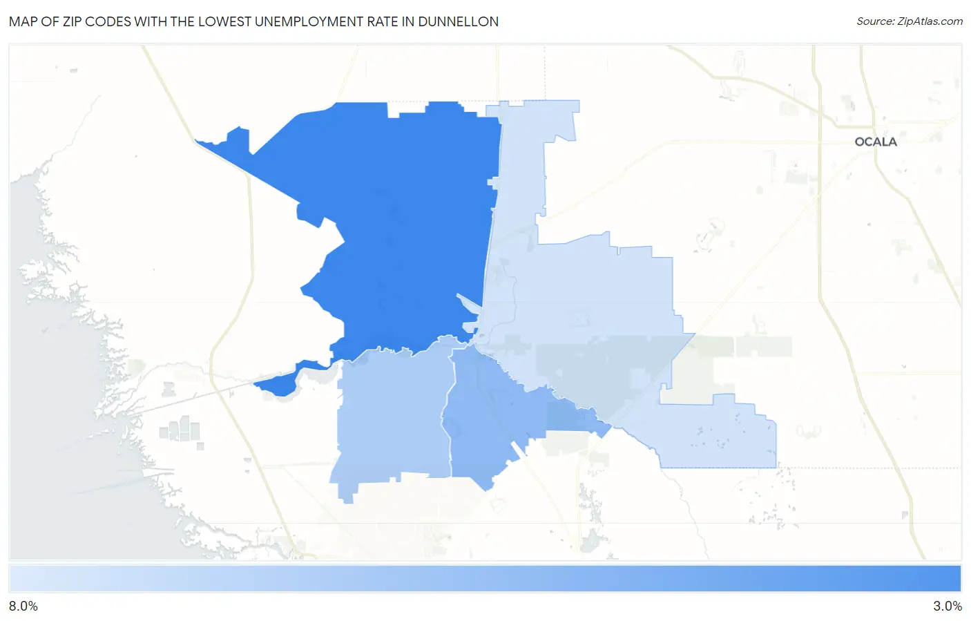 Zip Codes with the Lowest Unemployment Rate in Dunnellon Map