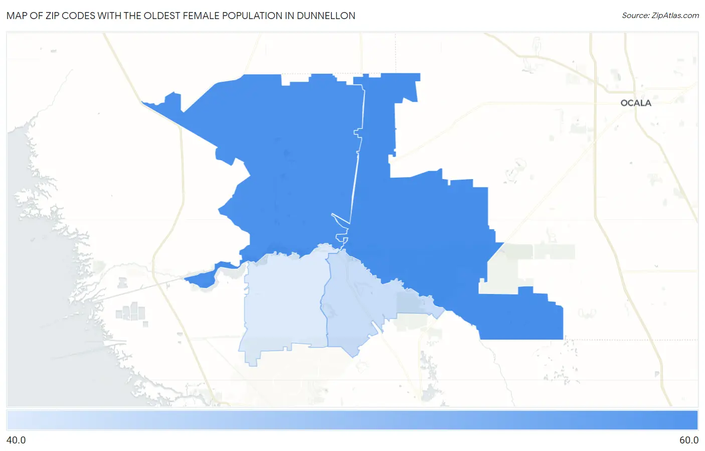 Zip Codes with the Oldest Female Population in Dunnellon Map
