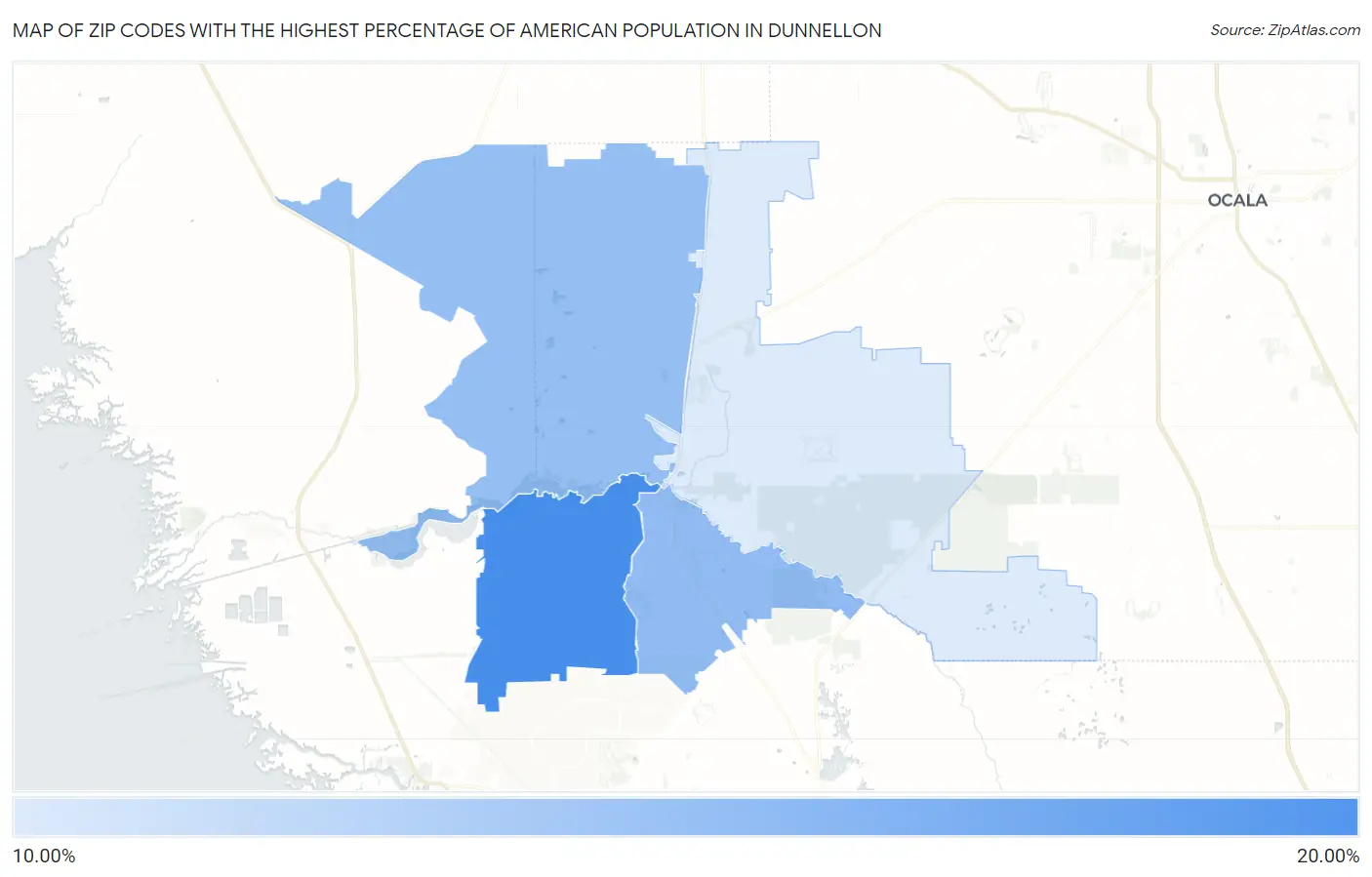 Zip Codes with the Highest Percentage of American Population in Dunnellon Map
