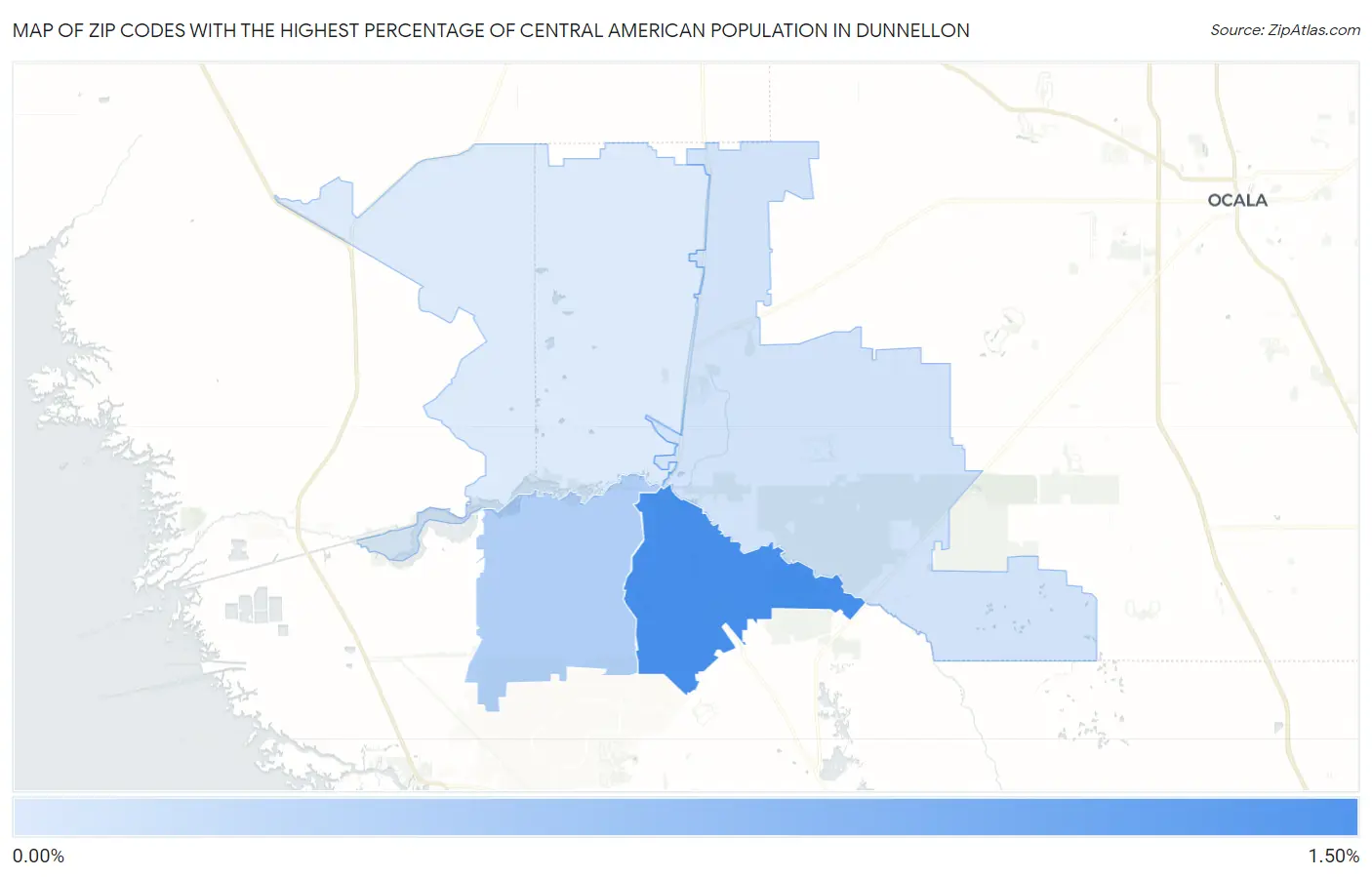 Zip Codes with the Highest Percentage of Central American Population in Dunnellon Map