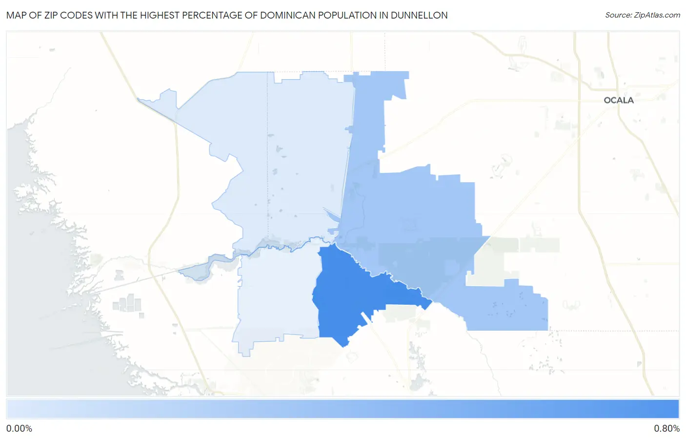 Zip Codes with the Highest Percentage of Dominican Population in Dunnellon Map