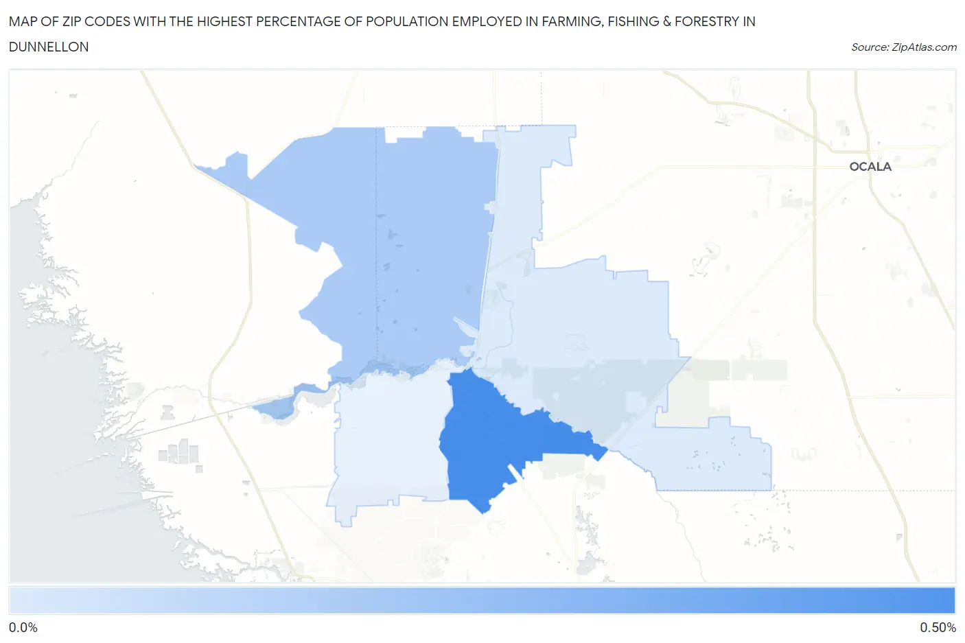 Zip Codes with the Highest Percentage of Population Employed in Farming, Fishing & Forestry in Dunnellon Map