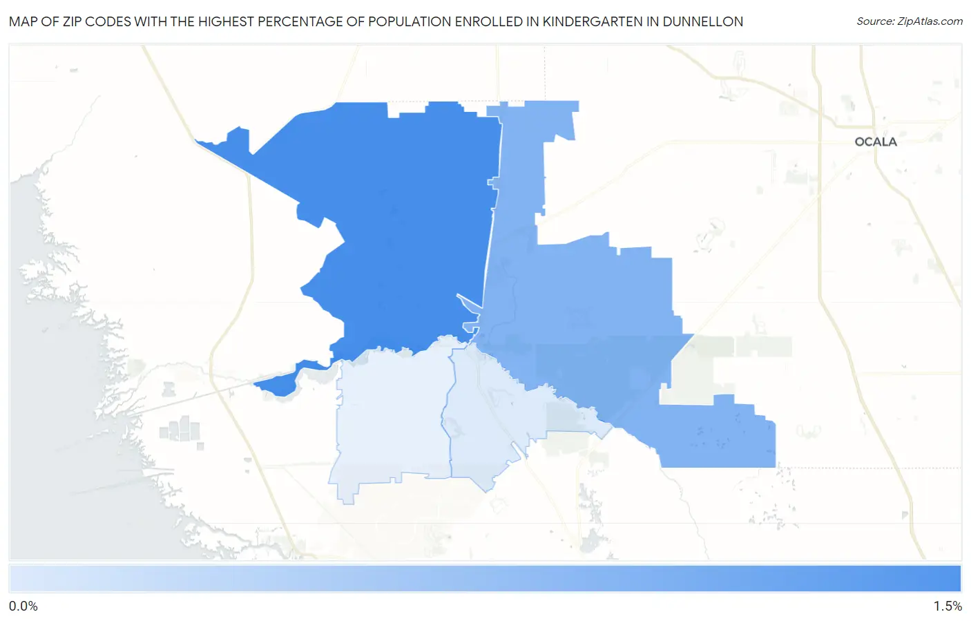 Zip Codes with the Highest Percentage of Population Enrolled in Kindergarten in Dunnellon Map