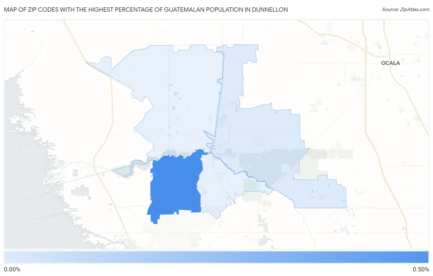 Zip Codes with the Highest Percentage of Guatemalan Population in Dunnellon Map