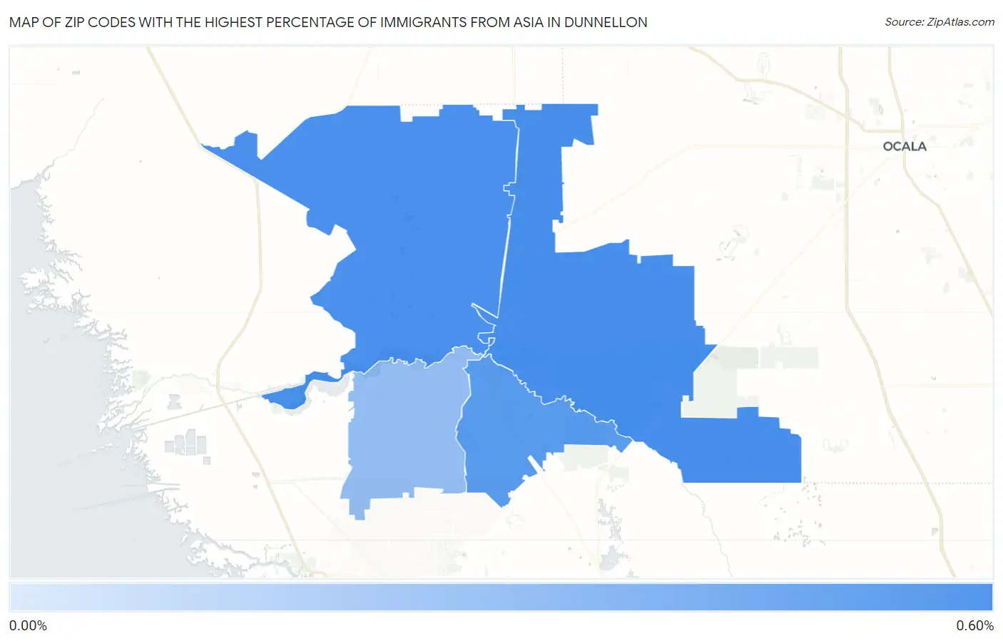 Zip Codes with the Highest Percentage of Immigrants from Asia in Dunnellon Map