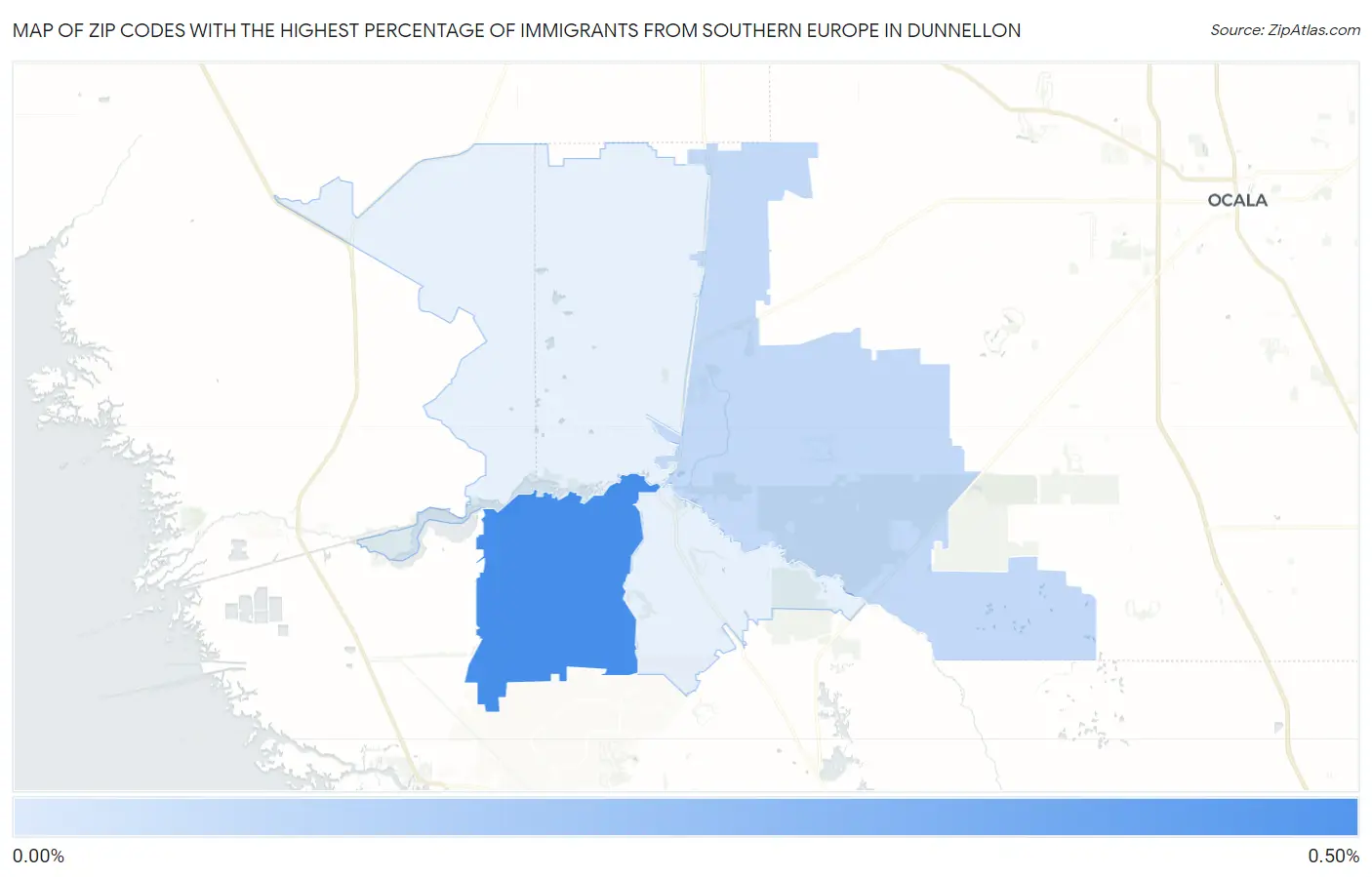 Zip Codes with the Highest Percentage of Immigrants from Southern Europe in Dunnellon Map