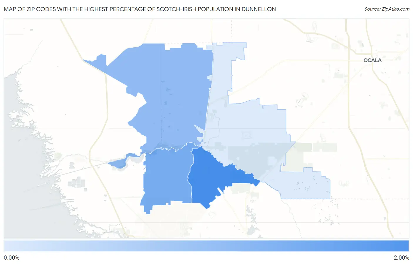 Zip Codes with the Highest Percentage of Scotch-Irish Population in Dunnellon Map