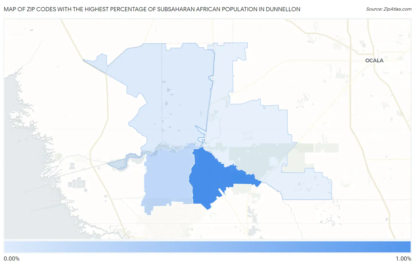 Zip Codes with the Highest Percentage of Subsaharan African Population in Dunnellon Map
