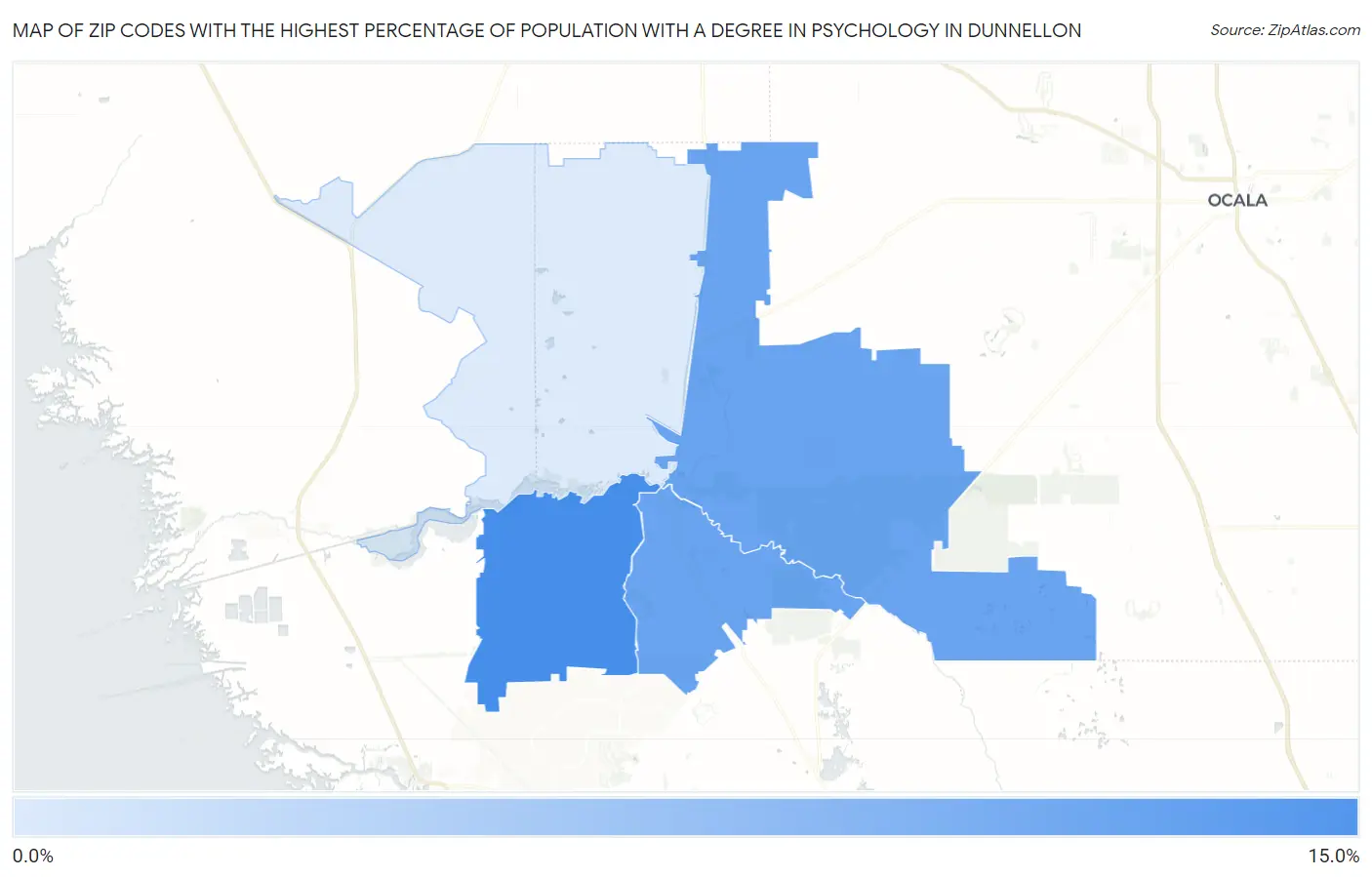 Zip Codes with the Highest Percentage of Population with a Degree in Psychology in Dunnellon Map